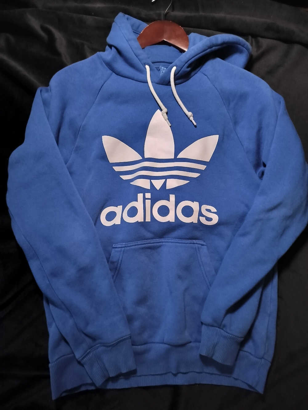 Classic adidas Vibrant Blue Crewneck Trefoil Logo Pullover Hoodie - Small
